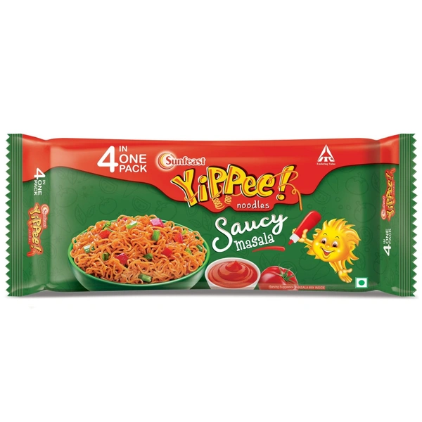 Sunfeast Yippee Noodles Saucy Masala Four in One Pack Pouch, 270g - 260g