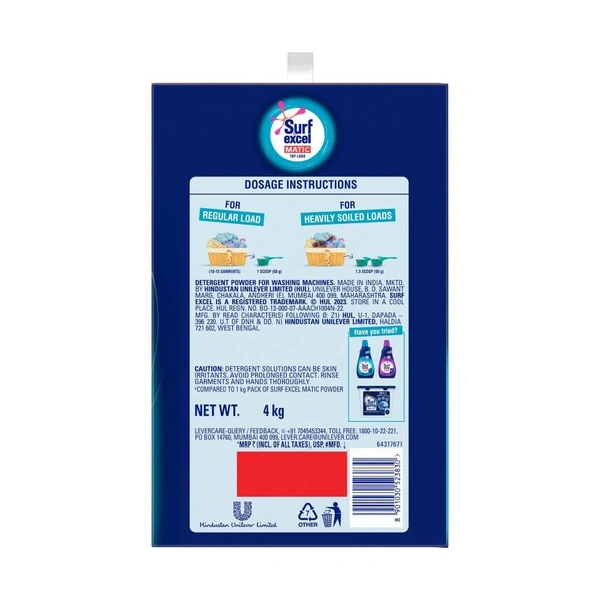 Surf Excel Matic Top Load Detergent Powder, 4 kg - 4 kg