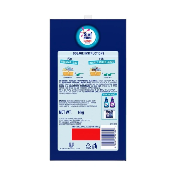 Surf Excel Matic Top Load Detergent Powder, 6 kg - 6 kg