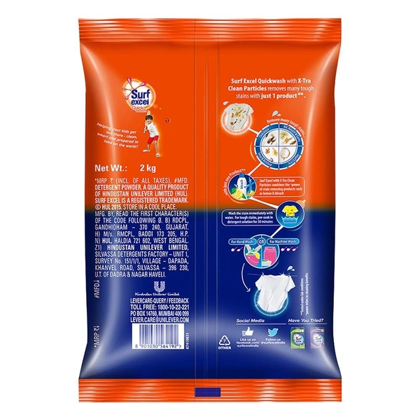 Surf Excel Quick Wash Detergent Powder, 2 kg - 2 Kg