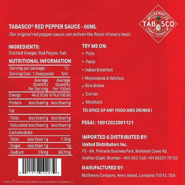 Tabasco Pepper Sauce Bottle, 60 ml - #REF!