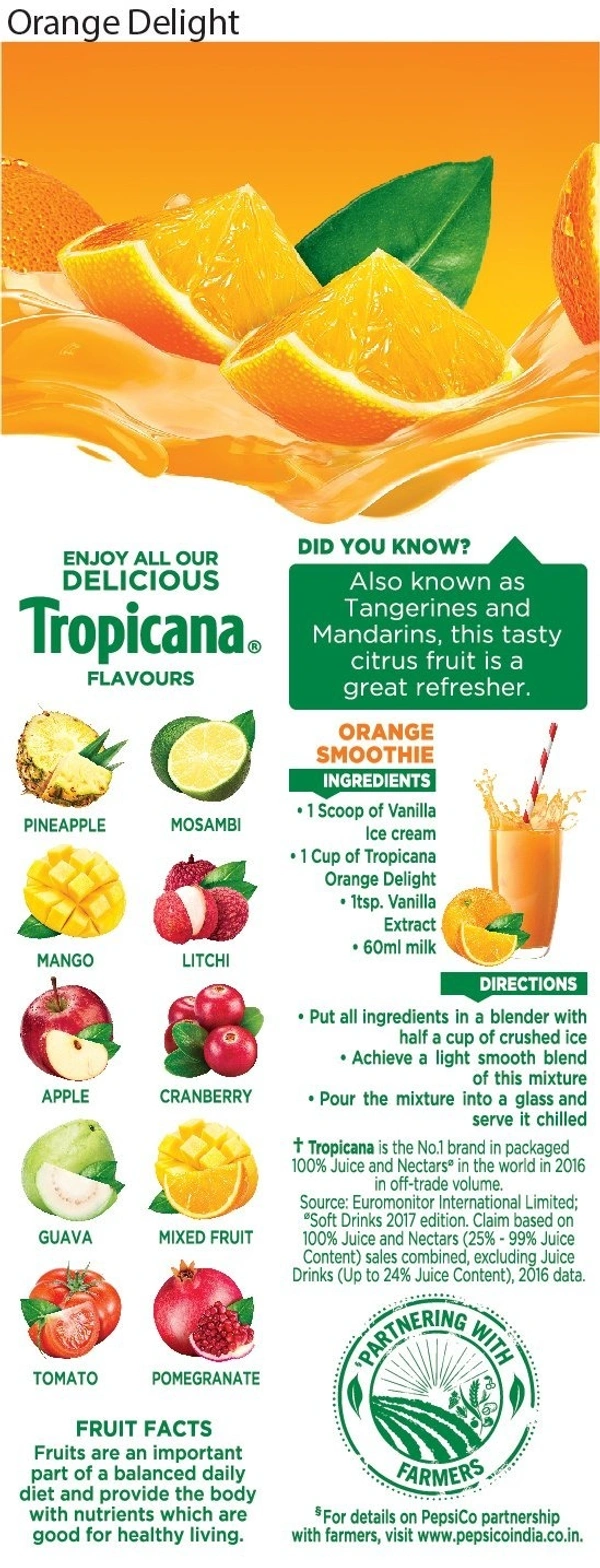 Tropicana Juice Orange Delight Tetra Pack, 200 ml