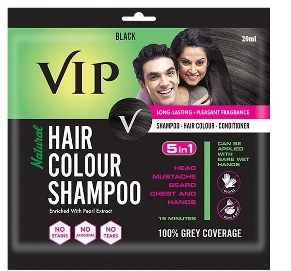 VIP Hair Colour Shampoo Black Pouch, 20 ml - 20 ml