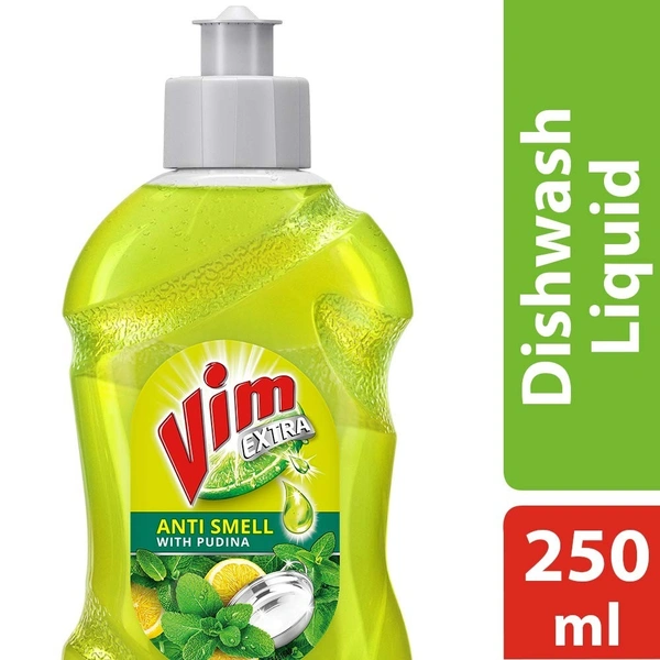 Vim Dishwash Liquid Extra Anti Smell with Pudina Bottle, 250 ml - 250 ml