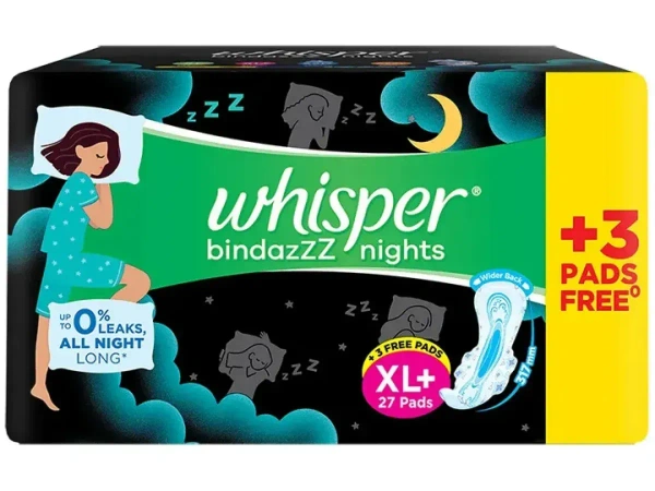 Whisper Bindazzz Nights Sanitary Pads XL+, 27 pads - 27 pads