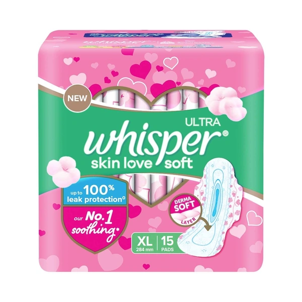 Whisper Ultra Soft Sanitary Pads XL Plus, 15 Pieces - 15 Nos