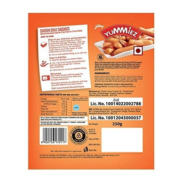 Yummiez Chicken Chili Sausages, 250g - 250g
