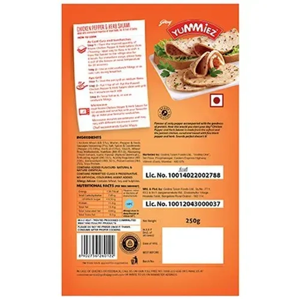 Yummiez Chicken Pepper& Herb Salami, 250g - 250g