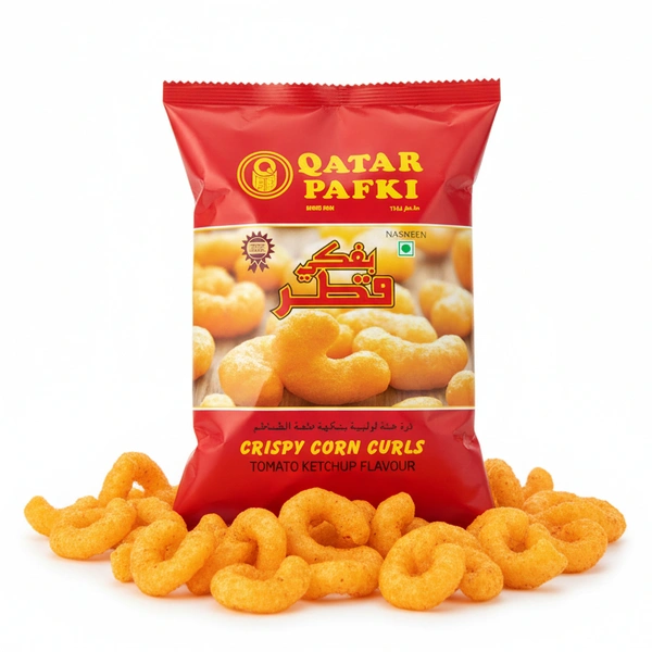 Qatar Pafki Crispy Corn CurlsTomato Ketchup Flavour Pouch, 21g - 21g