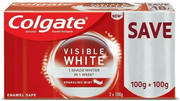 Colgate Visible White Toothpaste - Sparkling Mint, 200 g (2 pcs x 100g) - 100g