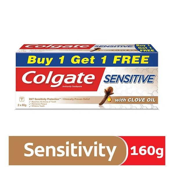 Colgate Sensitive Anticavity Toothpaste With Clove Oil, 80 g (Buy 1 Get 1 Free) - 160g