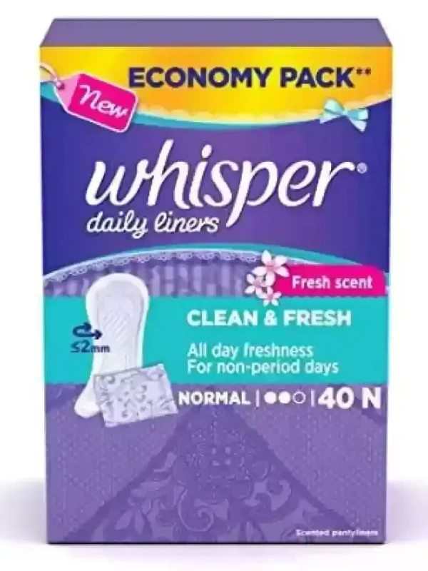 Whisper Daily Liners Fresh Scent Clean& Fresh Normal, 40 sheets - 40 sheets