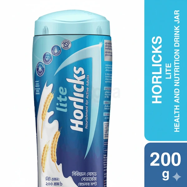 Horlicks Lite Health & Nutrition Drink - Pet Jar Regular Malt, 200g - 200g