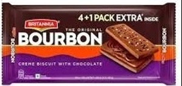 Britannia Biscuits Bourbon Chocolate Cream Biscuit Buy 4x100g Get 1 Free, 500g - 500g