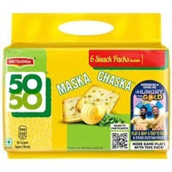 Britannia 50 50 Maska Chaska Biscuit 6 Snack Pack, 300g - 300g