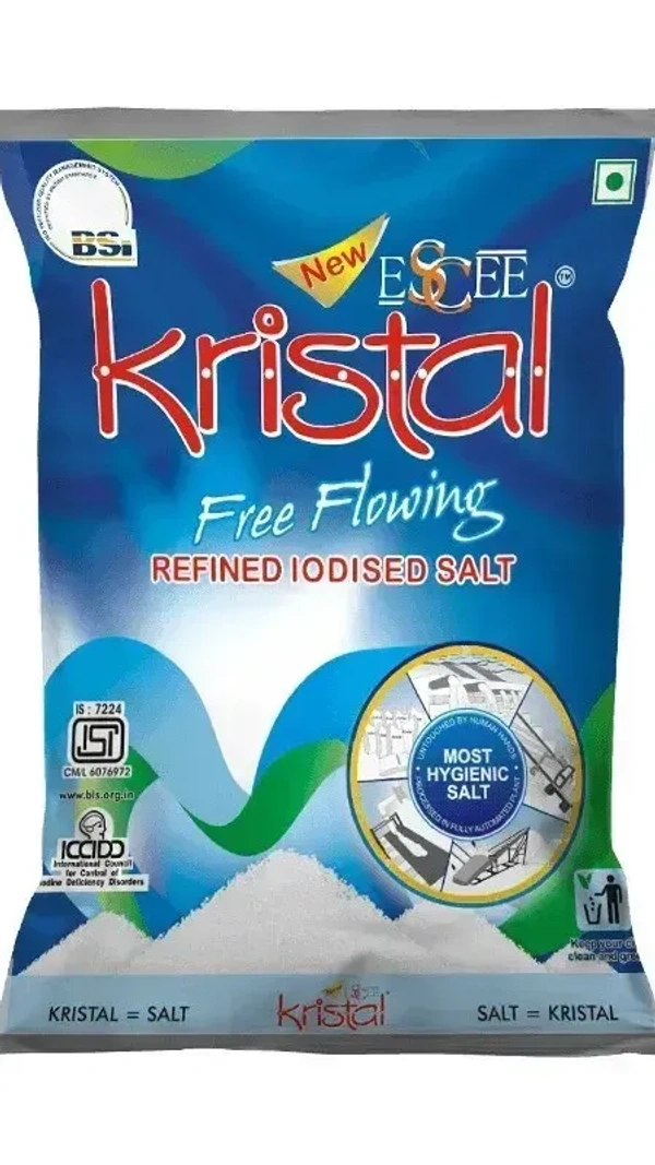 Kristal Free Flowing Refined Iodised Salt, 1 kg - 1 Kg