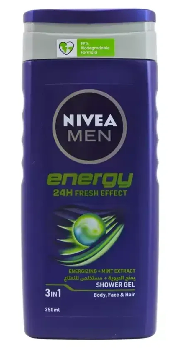 Nivea Men Energy 24H Fresh Effect 3in1 Shower Gel with Mint Extract- 250ml - 250ml