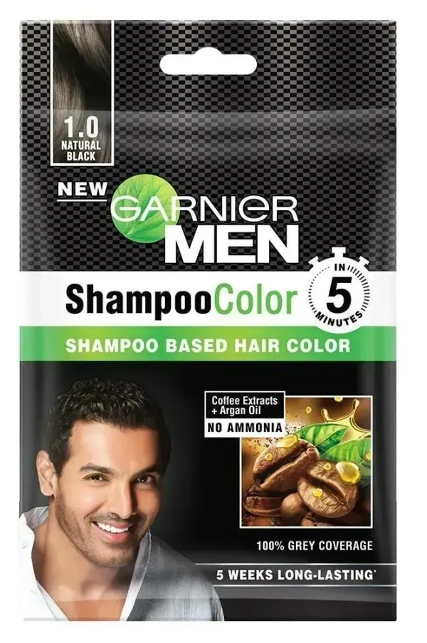 Garnier Men Shampoo Color Shade 1.0 Natural Black, 10 ml + 10 ml - 10 ml + 10 ml