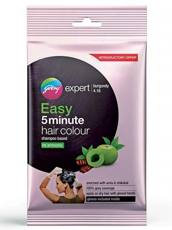 Godrej Expert Hair Colour Shampoo Sachet Enriched With Amla& Shikakai (Burgundy 4.16), 20 ml - 20 ml