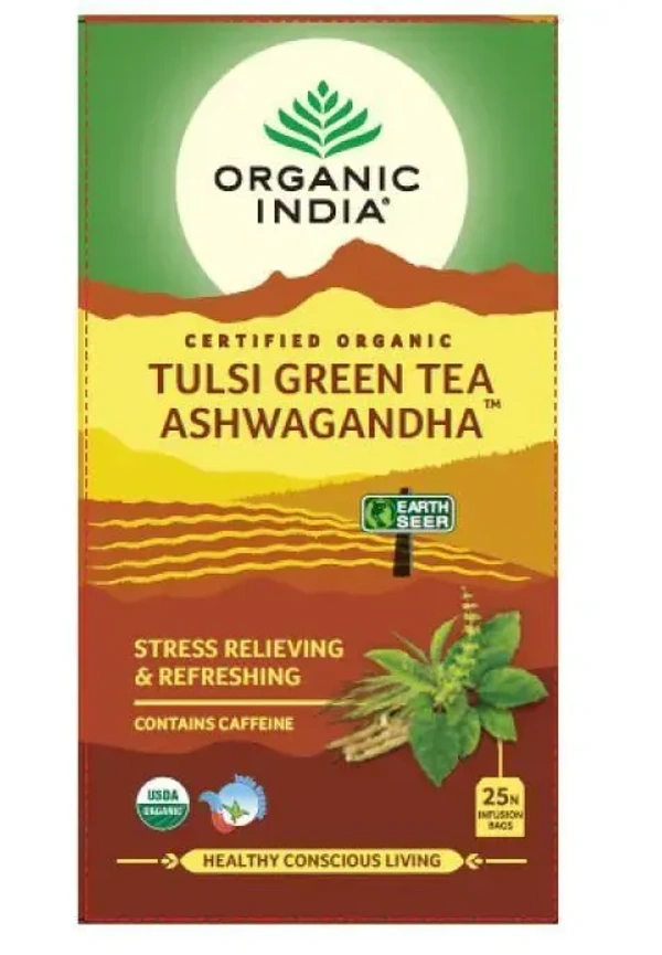Organic India Tulsi Green Tea Ashwagandha, 25 Bags - 25 Bags