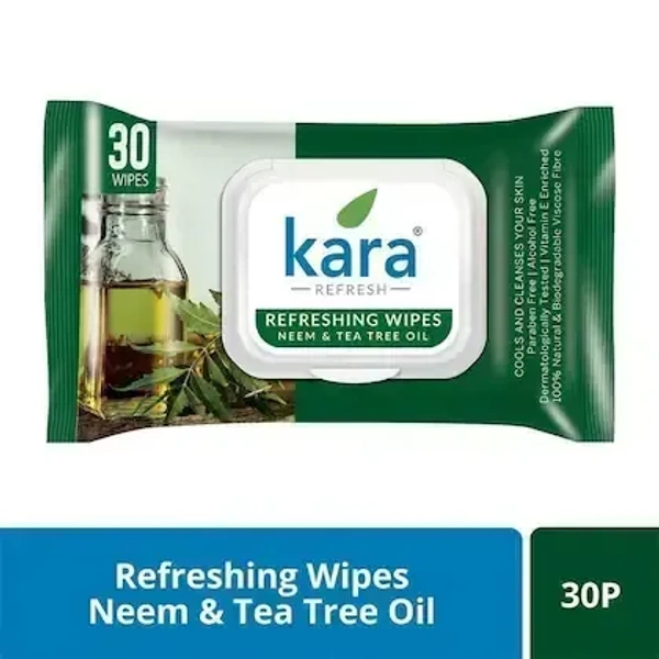 Kara Neem Tea Tree Oil Facial Refreshing  Wipes Pack Of - 30 Nos - 10 Nos, 30 Nos