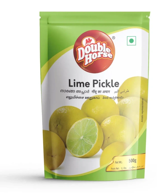 Double Horse Authentic Kerala Lime Pickle, 500g | Lemon Pickle Pouch - 500g