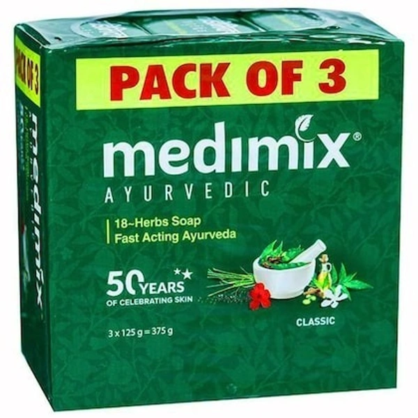 Medimix Ayurvedic Soap With 18 Herbs Pack of 3x125g, 375g - 375g