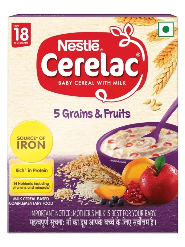 Nestle Cerelac Baby Cereal With Milk 5 Grain& Fruits From 18 To 24 Months Carton, 300g - 300g
