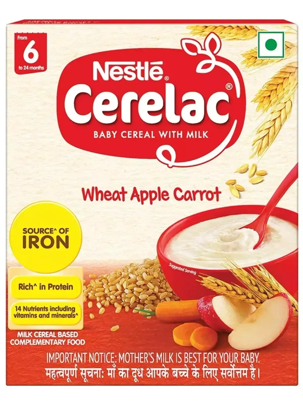 Cerelac Nestle Cerelac Baby Cereal With Milk Wheat Apple Carrot From 6 To 12 Months, 300g - 300g