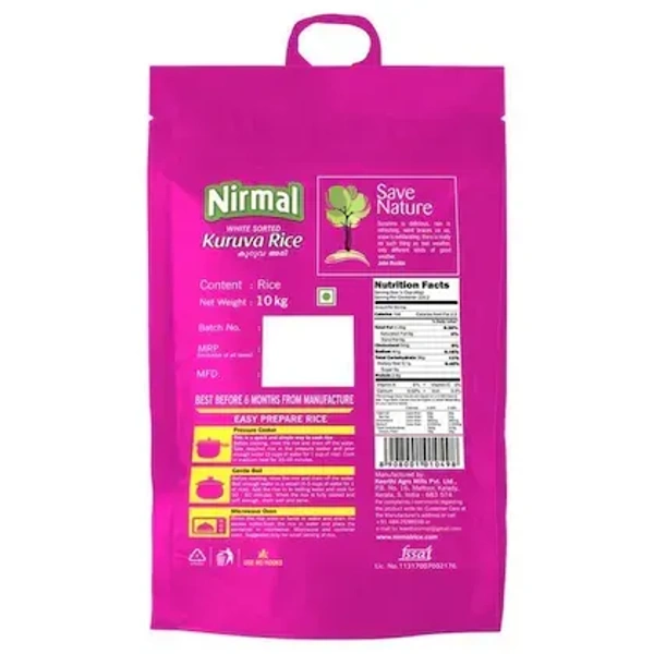Nirmal White Sorted Kuruva Rice, 10 kg - 10 kg