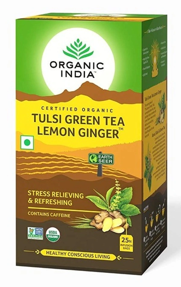 Organic India Tulsi Green Tea Lemon Ginger, 25 Bags - 25 Bags