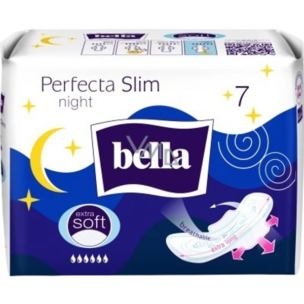 Bella Perfecta Slim Night Extra Soft Ultra-Thin Sanitary Pads With Wings 7 Pieces - 7 Nos