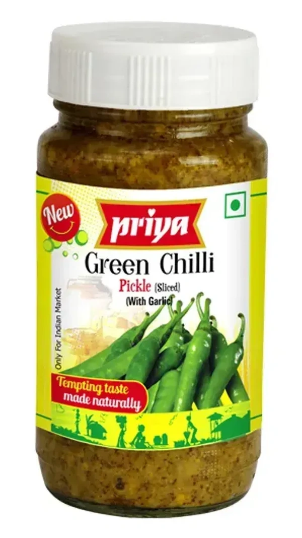 Priya Green Chilli (Sliced) Pickle Without Garlic, 300g - 300g