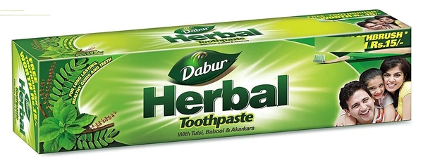 Dabur Herbal Toothpaste - Tulsi, Babool and Akarkara, 100g Carton - 100g