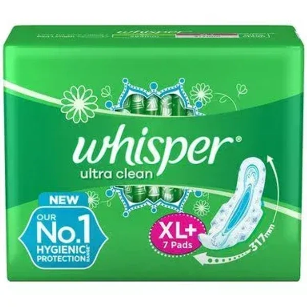Whisper Ultra Clean Sanitary Pads Xl+ Wings, 7 pcs - #REF!