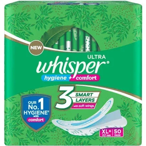 Whisper Ultra Clean Sanitary Pads XL Plus Locks Wetness& Odour, 50 pcs - #REF!