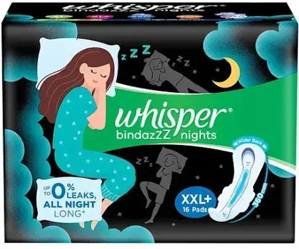 Whisper Bindazzz Nights XXL+ Sanitary Pad, 16 pcs - 16 pcs