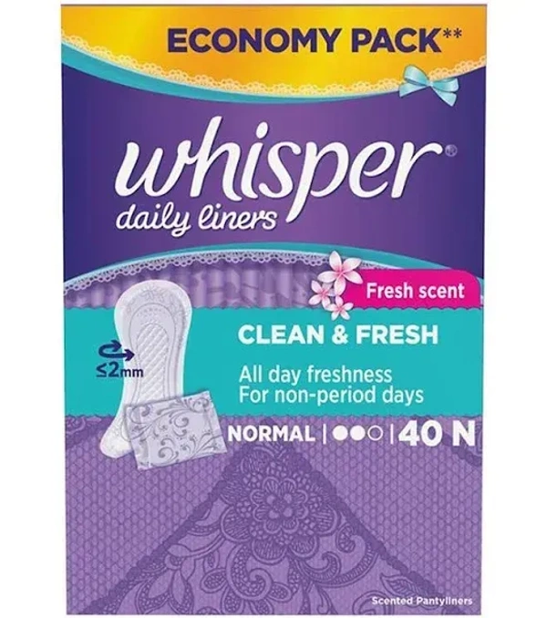 Whisper Daily Liners Clean Fresh Normal nos - 40 nos