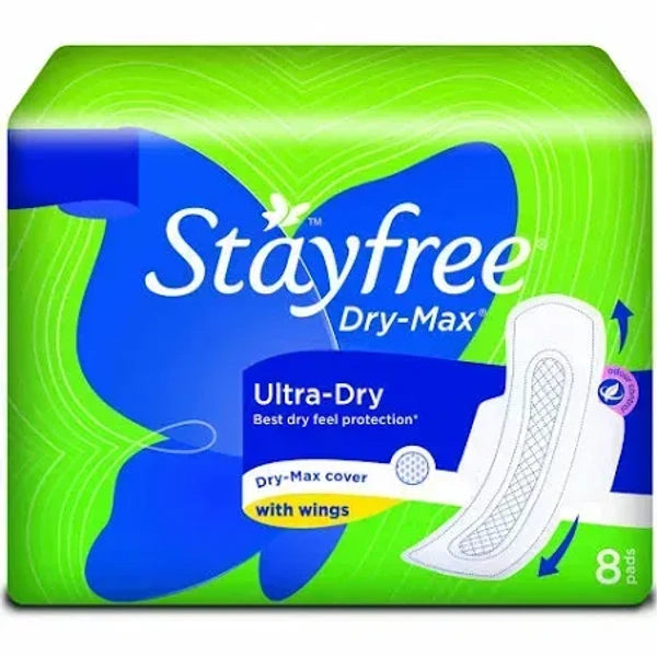 SrayFree Sanitary Pads - Dry-Max Ultra-Dry, with Wings, 8 Pads - 8 Pads