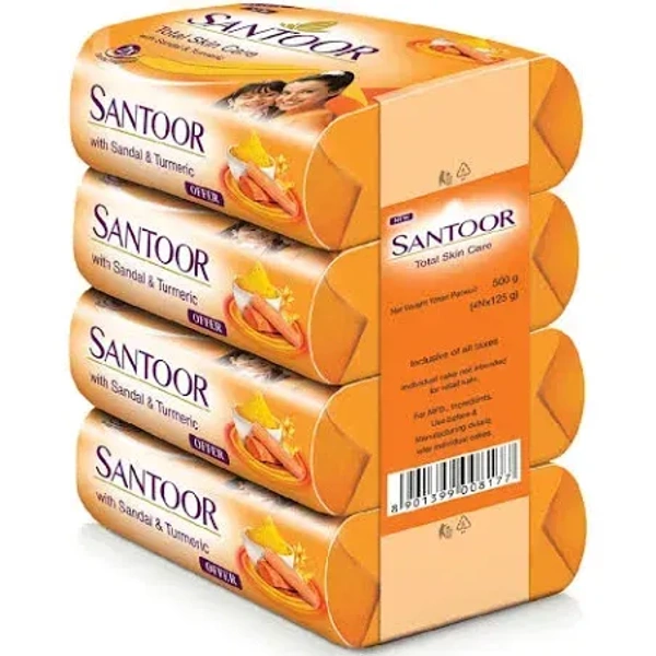 Santoor Sandal& Turmeric Soap (Pack of 4), 192g - 192g