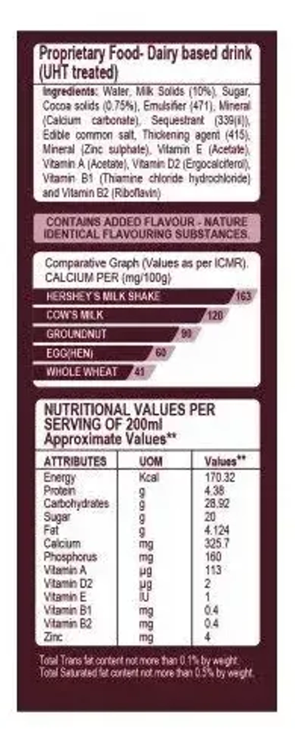 Hershey's Hersheys Milk Shake Chocolate, 200ml - 200ml
