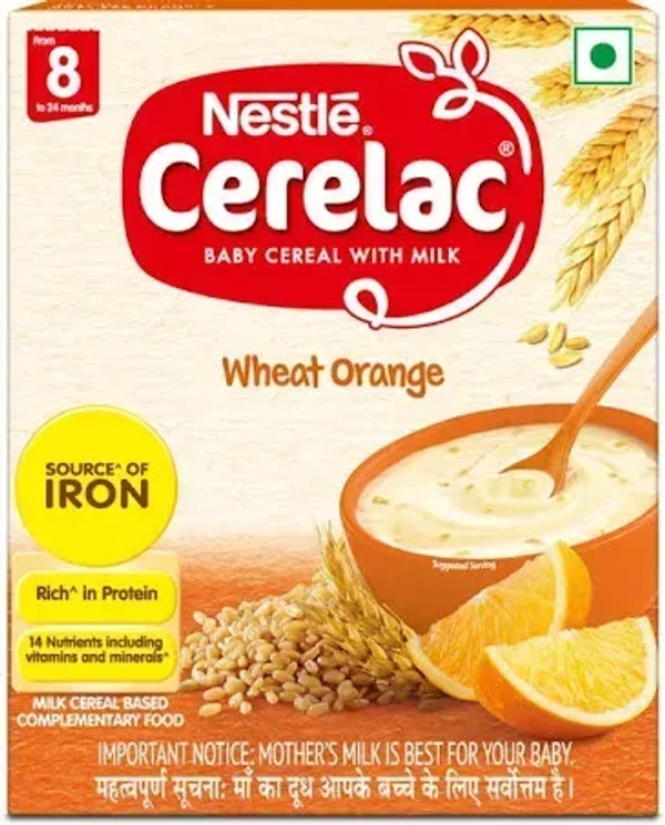 Nestle Cerelac Wheat Orange Baby Cereal With Milk 8 to 12 months, 300g - 300g
