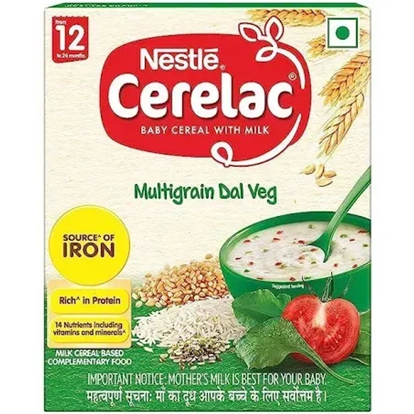 Nestle Cerelac Baby Cereal With Milk Multigrain Dal Veg From 12 To 24 Months Carton, 300g - 300g