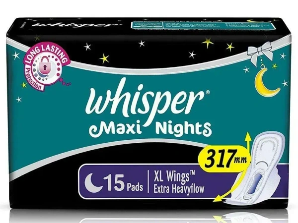 Whisper Maxi Overnight Sanitary Pads XL Wings, 15 pads - 15 pads