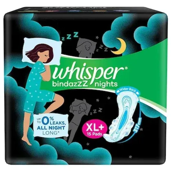 Whisper Ultra Night Sanitary Pads for Women, XL 15 Napkins - 15 Nos