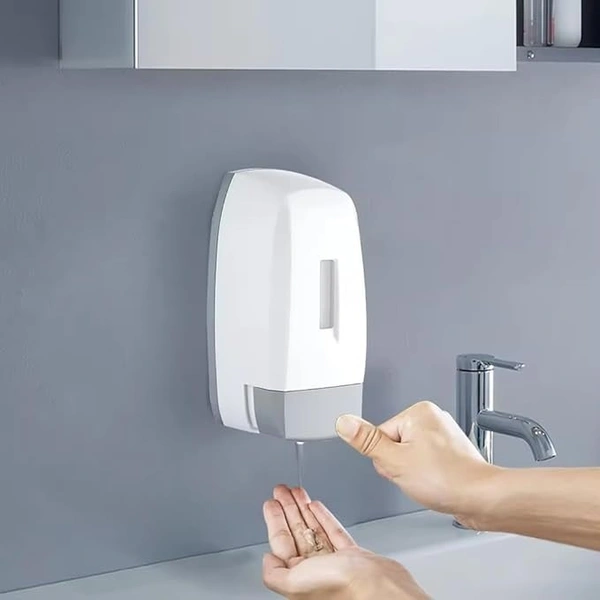ABS Plastic Wall Mounted Commercial Grade Liquid Soap Dispenser for Wash Basin Bathroom Kitchen Restroom (500 Ml, (White - Grey))
