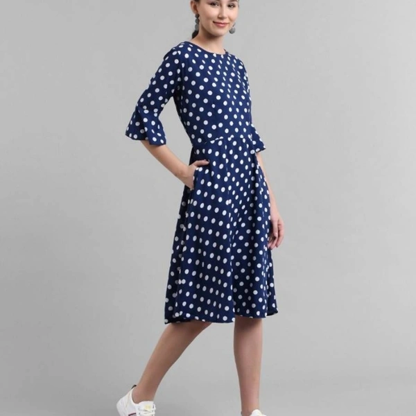 Women Nevy Blue Printed Polka Dot Midi Dress - Blue, S,M,L,X,XL