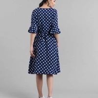 Women Nevy Blue Printed Polka Dot Midi Dress - Blue, S,M,L,X,XL