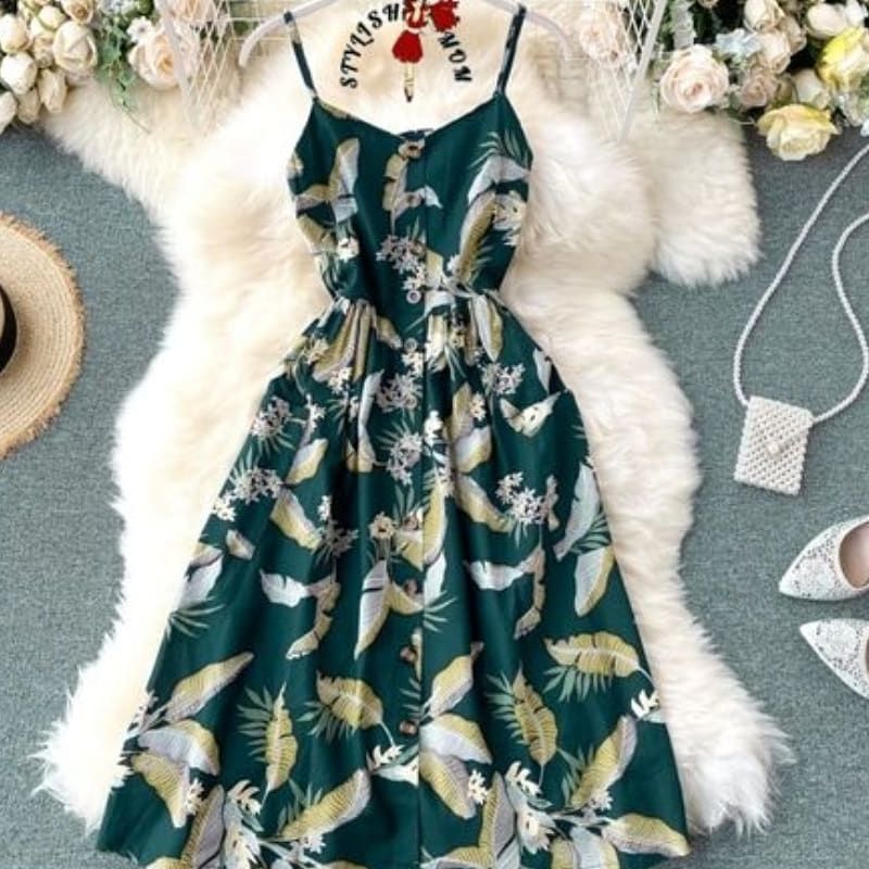 Floral Print Shoulder Dress Vacation Style Short Sleeve - Temu