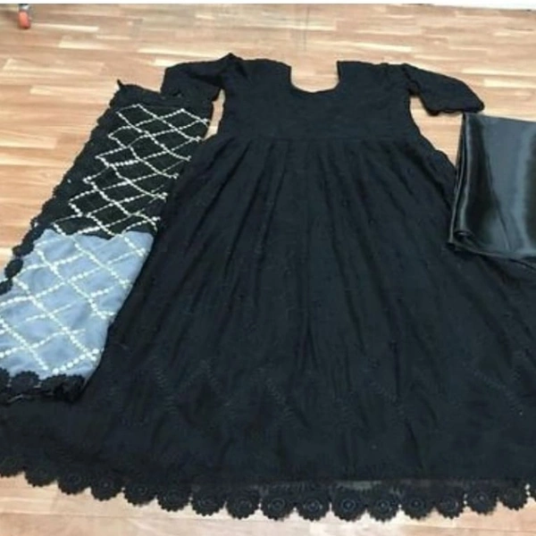 Anarkali Lengha Suit Set With Graceful Duppata - Black with Gray, S,M,L,XL,XXL